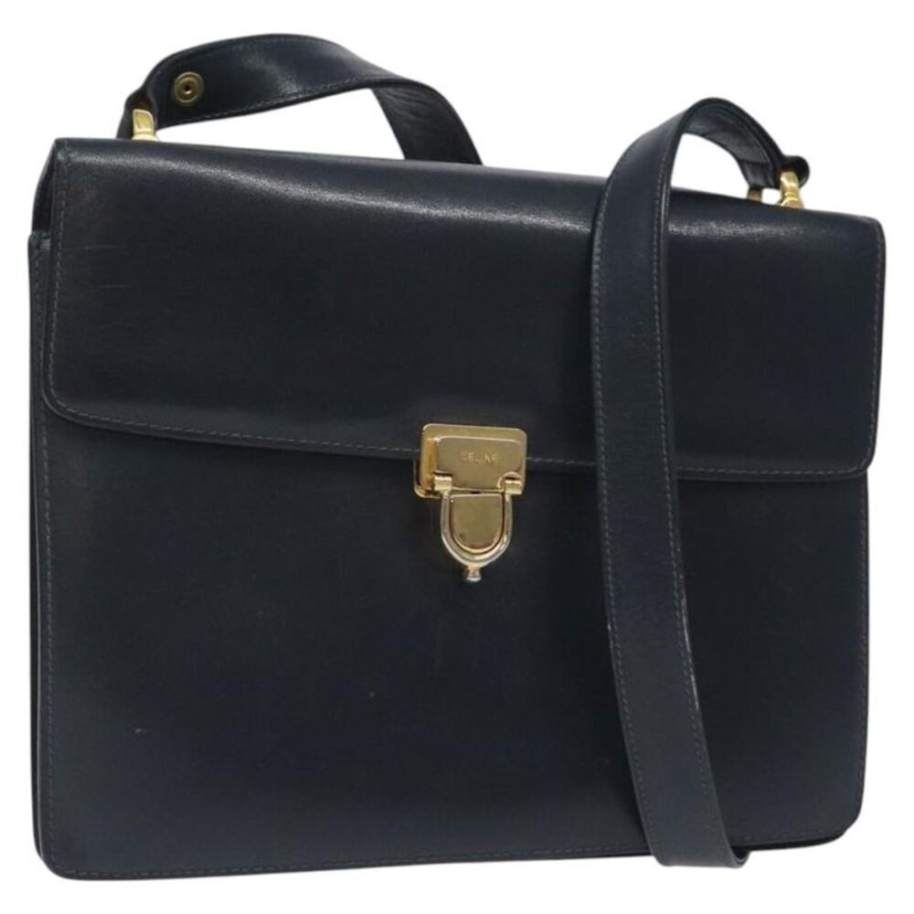 Celine Vintage Leather Navy Leather Shoulder Bag Bag